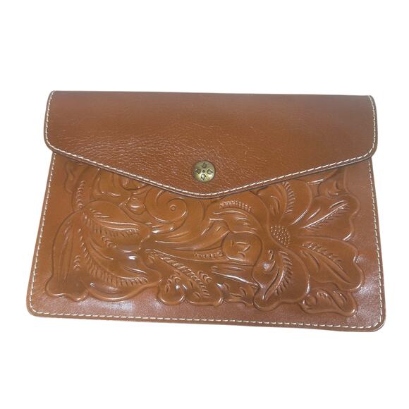 NWT Patricia Nash Women's Mini Tech Portfolio Brown Leather Embossed Design - Picture 1 of 8